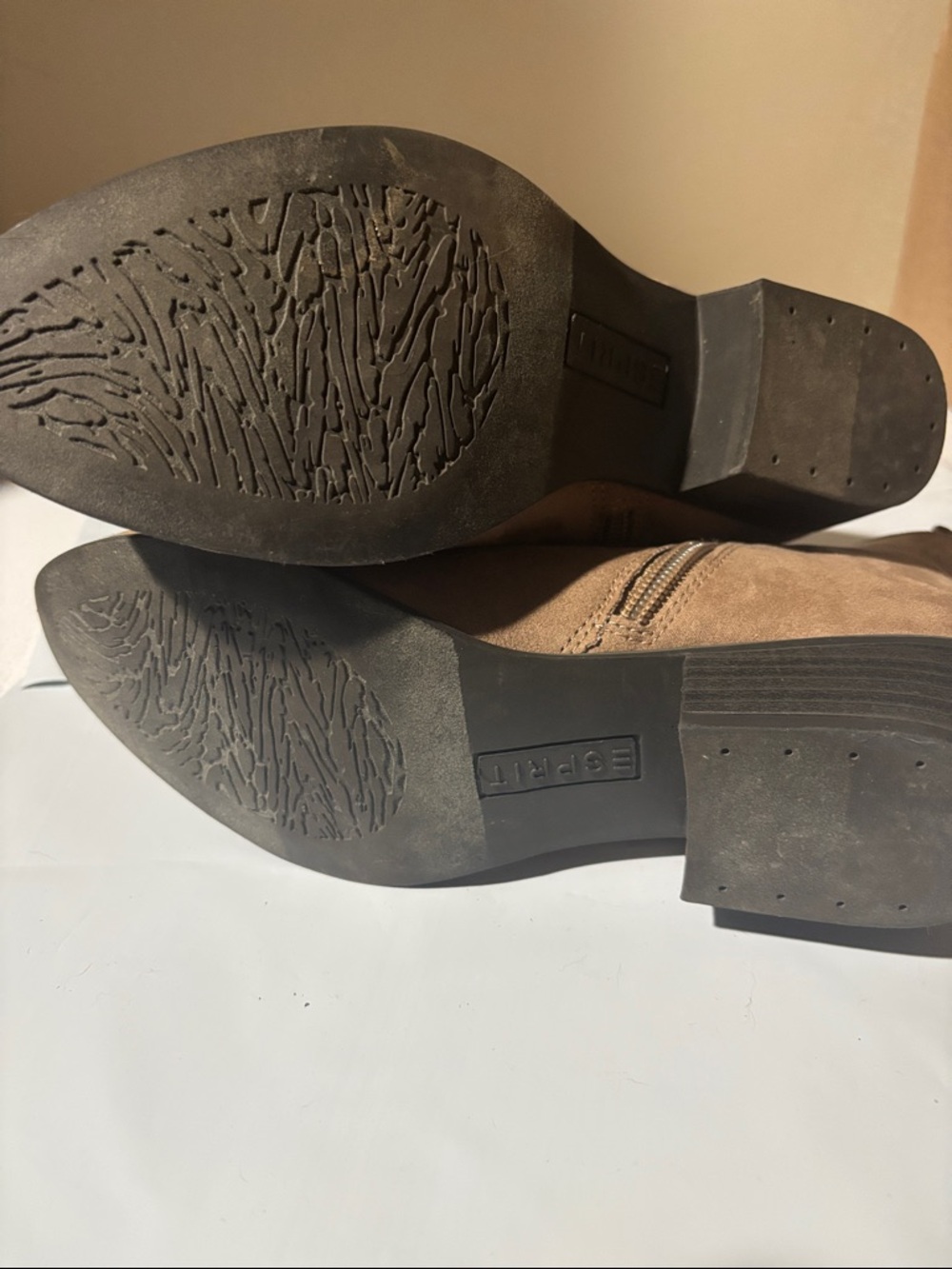 Esprit Tan Suede Pointed Toe Ankle Booties with Side Zip - Picture 6 of 6